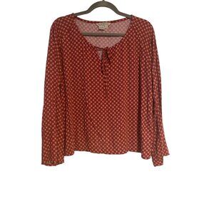 Royal Robbins Womens Red Geometric Print Long Sleeve Rayon Blouse Size L